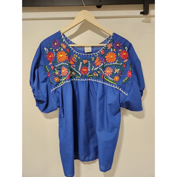 Hand Embroidered Mexican Top 100% Cotton Women's Size S/M - Picture 1 of 5